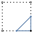 graph case4 {
node [shape=point, fontname="source code pro"];
edge [style=solid, penwidth=2];

v0 [pos="0.,0.!", fillcolor=white];
v1 [pos="1.,0.!", fillcolor=black];
v2 [pos="1.,1.!", fillcolor=white];
v3 [pos="0.,1.!", fillcolor=white];

v4 [pos="0.5,0.!", color="#5E81AC"];
v5 [pos="1.0,0.5!", color="#5E81AC"];
//v6 [pos="0.5,1.!", color="#5E81AC"];
//v7 [pos="0.,0.5!", color="#5E81AC"];

v0 -- v1 [style=dotted];
v1 -- v2 [style=dotted];
v2 -- v3 [style=dotted];
v3 -- v0 [style=dotted];

v4 -- v1 [color="#5E81AC"];
v1 -- v5 [color="#5E81AC"];
v5 -- v4 [color="#5E81AC"];

}