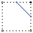 graph case2 {
node [shape=point, fontname="source code pro"];
edge [style=solid, penwidth=2];


v0 [pos="0.,0.!", fillcolor=white];
v1 [pos="1.,0.!", fillcolor=white];
v2 [pos="1.,1.!", fillcolor=black];
v3 [pos="0.,1.!", fillcolor=white];

//v4 [pos="0.5,0.!", color="#5E81AC"];
v5 [pos="1.0,0.5!", color="#5E81AC"];
v6 [pos="0.5,1.!", color="#5E81AC"];
//v7 [pos="0.,0.5!", color="#5E81AC"];

v0 -- v1 [style=dotted];
v1 -- v2 [style=dotted];
v2 -- v3 [style=dotted];
v3 -- v0 [style=dotted];

v5 -- v6 [color="#5E81AC"];

}