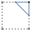 graph case2 {
node [shape=point, fontname="source code pro"];
edge [style=solid, penwidth=2];


v0 [pos="0.,0.!", fillcolor=white];
v1 [pos="1.,0.!", fillcolor=white];
v2 [pos="1.,1.!", fillcolor=black];
v3 [pos="0.,1.!", fillcolor=white];

//v4 [pos="0.5,0.!", color="#5E81AC"];
v5 [pos="1.0,0.5!", color="#5E81AC"];
v6 [pos="0.5,1.!", color="#5E81AC"];
//v7 [pos="0.,0.5!", color="#5E81AC"];

v0 -- v1 [style=dotted];
v1 -- v2 [style=dotted];
v2 -- v3 [style=dotted];
v3 -- v0 [style=dotted];

v5 -- v2 [color="#5E81AC"];
v2 -- v6 [color="#5E81AC"];
v6 -- v5 [color="#5E81AC"];

}