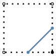 graph case4 {
node [shape=point, fontname="source code pro"];
edge [style=solid, penwidth=2];

v0 [pos="0.,0.!", fillcolor=white];
v1 [pos="1.,0.!", fillcolor=black];
v2 [pos="1.,1.!", fillcolor=white];
v3 [pos="0.,1.!", fillcolor=white];

v4 [pos="0.5,0.!", color="#5E81AC"];
v5 [pos="1.0,0.5!", color="#5E81AC"];
//v6 [pos="0.5,1.!", color="#5E81AC"];
//v7 [pos="0.,0.5!", color="#5E81AC"];

v0 -- v1 [style=dotted];
v1 -- v2 [style=dotted];
v2 -- v3 [style=dotted];
v3 -- v0 [style=dotted];

v4 -- v5 [color="#5E81AC"];

}