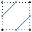 graph case10 {
node [shape=point, fontname="source code pro"];
edge [style=solid, penwidth=2];


v0 [pos="0.,0.!", fillcolor=black];
v1 [pos="1.,0.!", fillcolor=white];
v2 [pos="1.,1.!", fillcolor=black];
v3 [pos="0.,1.!", fillcolor=white];

v4 [pos="0.5,0.!", color="#5E81AC"];
v5 [pos="1.0,0.5!", color="#5E81AC"];
v6 [pos="0.5,1.!", color="#5E81AC"];
v7 [pos="0.,0.5!", color="#5E81AC"];

v0 -- v1 [style=dotted];
v1 -- v2 [style=dotted];
v2 -- v3 [style=dotted];
v3 -- v0 [style=dotted];

v4 -- v5 [color="#5E81AC"];
v6 -- v7 [color="#5E81AC"];

}