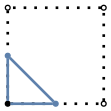 graph case8 {
node [shape=point, fontname="source code pro"];
edge [style=solid, penwidth=2];


v0 [pos="0.,0.!", fillcolor=black];
v1 [pos="1.,0.!", fillcolor=white];
v2 [pos="1.,1.!", fillcolor=white];
v3 [pos="0.,1.!", fillcolor=white];

v4 [pos="0.5,0.!", color="#5E81AC"];
//v5 [pos="1.0,0.5!", color="#5E81AC"];
//v6 [pos="0.5,1.!", color="#5E81AC"];
v7 [pos="0.,0.5!", color="#5E81AC"];

v0 -- v1 [style=dotted];
v1 -- v2 [style=dotted];
v2 -- v3 [style=dotted];
v3 -- v0 [style=dotted];

v0 -- v4 [color="#5E81AC"];
v4 -- v7 [color="#5E81AC"];
v7 -- v0 [color="#5E81AC"];

}