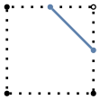 graph case13 {
node [shape=point, fontname="source code pro"];
edge [style=solid, penwidth=2];


v0 [pos="0.,0.!", fillcolor=black];
v1 [pos="1.,0.!", fillcolor=black];
v2 [pos="1.,1.!", fillcolor=white];
v3 [pos="0.,1.!", fillcolor=black];

//v4 [pos="0.5,0.!", color="#5E81AC"];
v5 [pos="1.0,0.5!", color="#5E81AC"];
v6 [pos="0.5,1.!", color="#5E81AC"];
//v7 [pos="0.,0.5!", color="#5E81AC"];

v0 -- v1 [style=dotted];
v1 -- v2 [style=dotted];
v2 -- v3 [style=dotted];
v3 -- v0 [style=dotted];

v6 -- v5 [color="#5E81AC"];

}