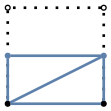 graph case12 {
node [shape=point, fontname="source code pro"];
edge [style=solid, penwidth=2];

v0 [pos="0.,0.!", fillcolor=black];
v1 [pos="1.,0.!", fillcolor=black];
v2 [pos="1.,1.!", fillcolor=white];
v3 [pos="0.,1.!", fillcolor=white];

//v4 [pos="0.5,0.!", color="#5E81AC"];
v5 [pos="1.0,0.5!", color="#5E81AC"];
//v6 [pos="0.5,1.!", color="#5E81AC"];
v7 [pos="0.,0.5!", color="#5E81AC"];

//v0 -- v1 [style=dotted];
v1 -- v2 [style=dotted];
v2 -- v3 [style=dotted];
v3 -- v0 [style=dotted];

v0 -- v1 [color="#5E81AC"];
v1 -- v5 [color="#5E81AC"];
v5 -- v0 [color="#5E81AC"];
v5 -- v7 [color="#5E81AC"];
v7 -- v0 [color="#5E81AC"];

}