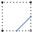 graph case11 {
node [shape=point, fontname="source code pro"];
edge [style=solid, penwidth=2];

v0 [pos="0.,0.!", fillcolor=black];
v1 [pos="1.,0.!", fillcolor=white];
v2 [pos="1.,1.!", fillcolor=black];
v3 [pos="0.,1.!", fillcolor=bllack];

v4 [pos="0.5,0.!", color="#5E81AC"];
v5 [pos="1.0,0.5!", color="#5E81AC"];
//v6 [pos="0.5,1.!", color="#5E81AC"];
//v7 [pos="0.,0.5!", color="#5E81AC"];

v0 -- v1 [style=dotted];
v1 -- v2 [style=dotted];
v2 -- v3 [style=dotted];
v3 -- v0 [style=dotted];

v5 -- v4 [color="#5E81AC"];

}